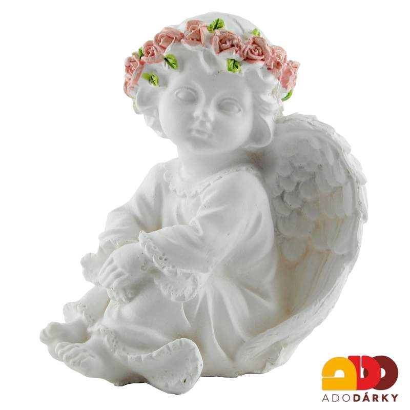 Anděl sedící s čelenkou 12,5 cm