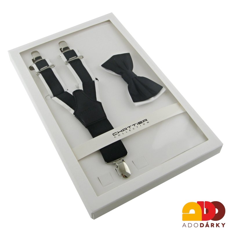 Pánské šle s motýlkem tmavě modro bílé