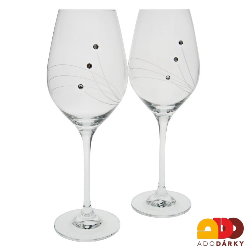 Sklenice na víno se třemi kamínky Swarovski 360 ml sada 2 ks