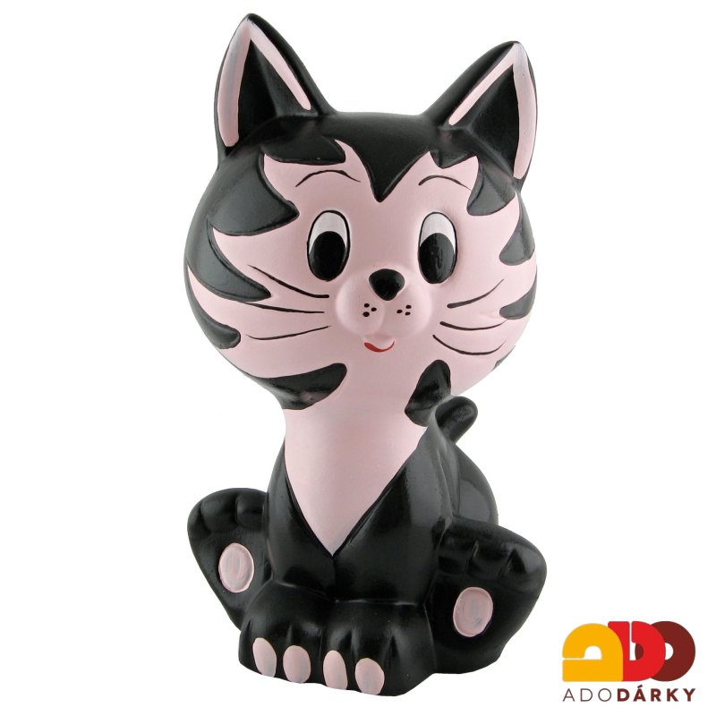 Pokladnička kočka sedící černo-růžová 29 cm
