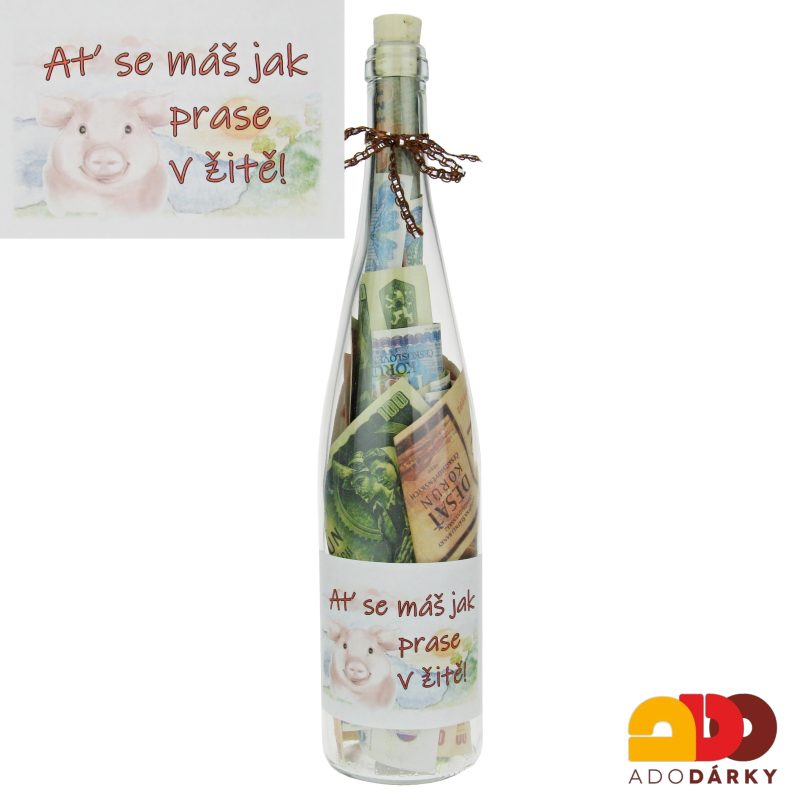 Láhev plná peněz "Ať se máš jak prase v žitě"