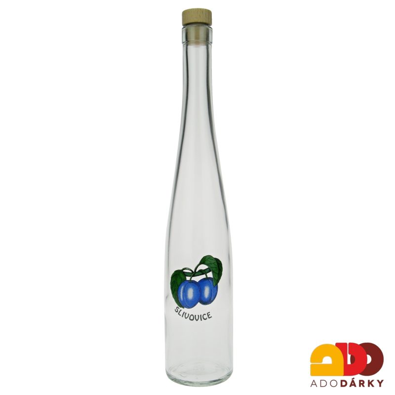 Láhev na slivovici úzká vysoká se švestkou 0,5 l