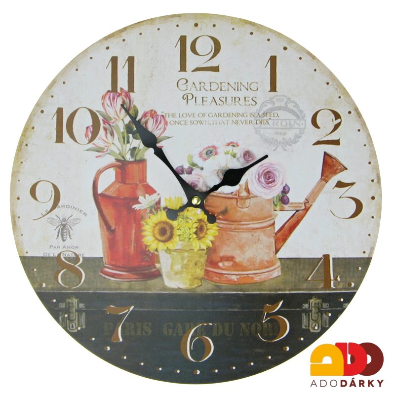Dřevěné hodiny "Konvice s květy" Ø 30 cm