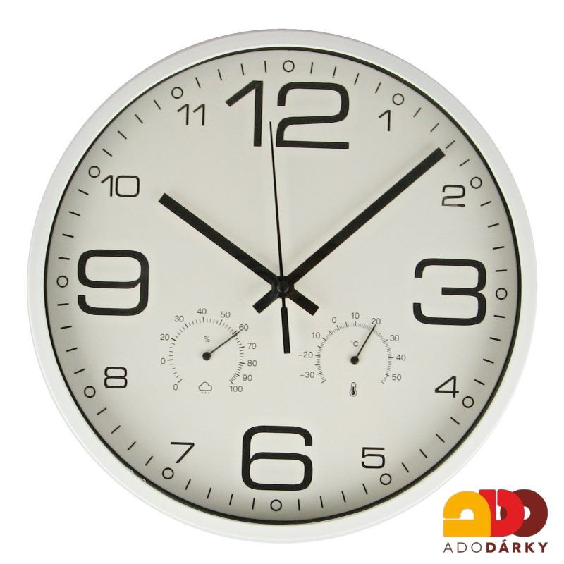 Hodiny bílé s teploměrem a vlhkoměrem 30 cm