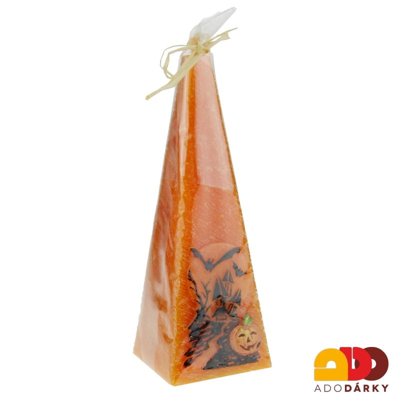 Svíčka jehlan Halloween oranžová 14,5 cm