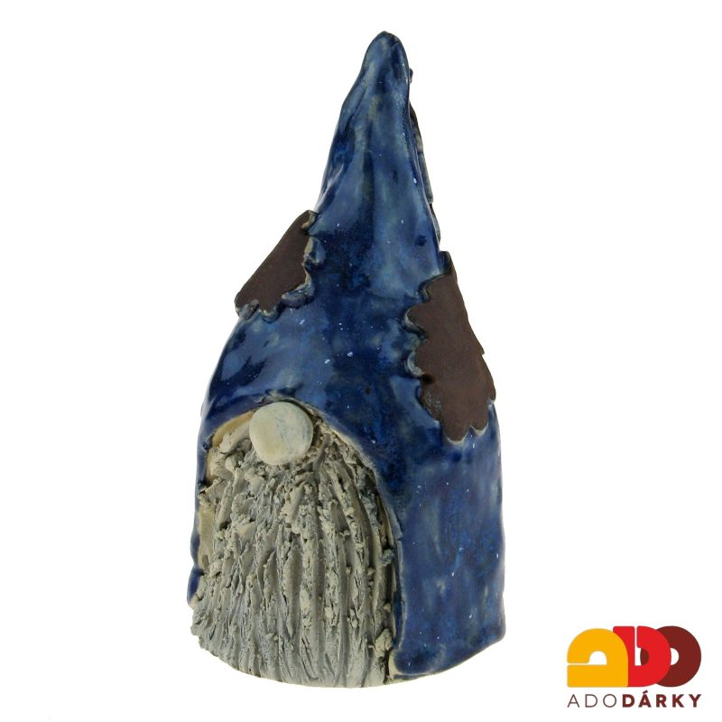 Keramický trpaslík modrý s listy 15,5 cm