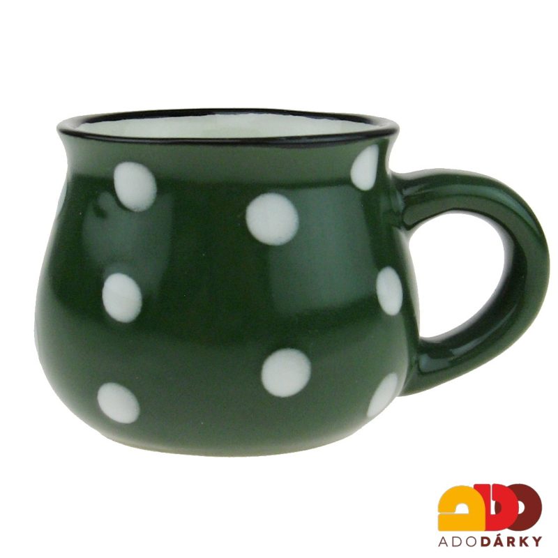Hrneček moka zelený s bílými puntíky 75 ml