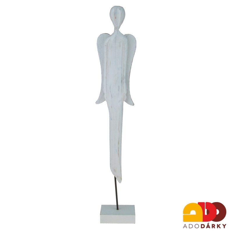 Anděl dřevěný úzký vysoký bílý 46 cm
