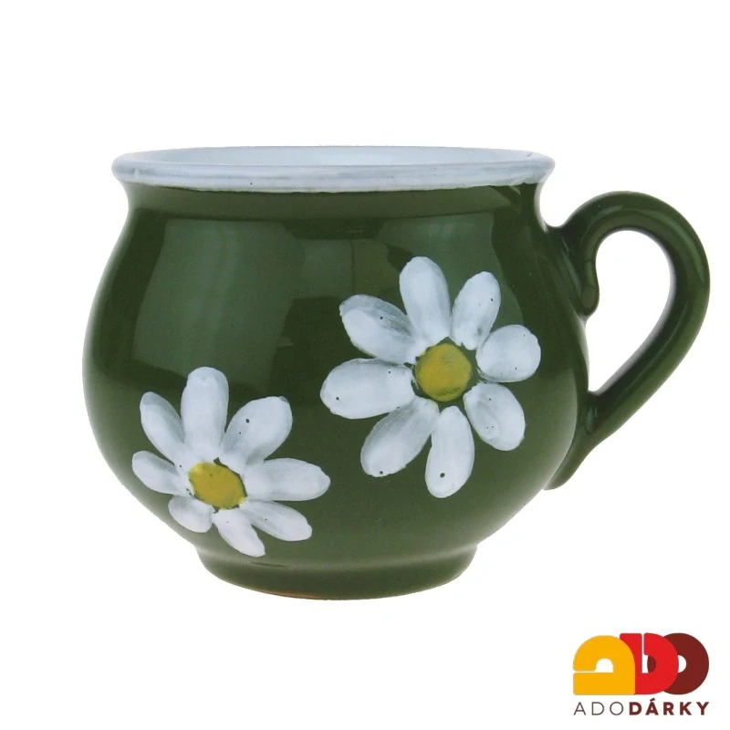 Hrnek baňatý zelený s dvěma kytičkami 0,2l