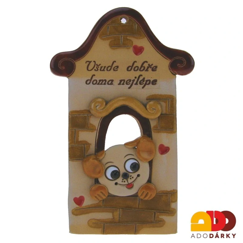 Dům se psem "Všude dobře, doma nejlépe" s rezavou střechou 15 cm