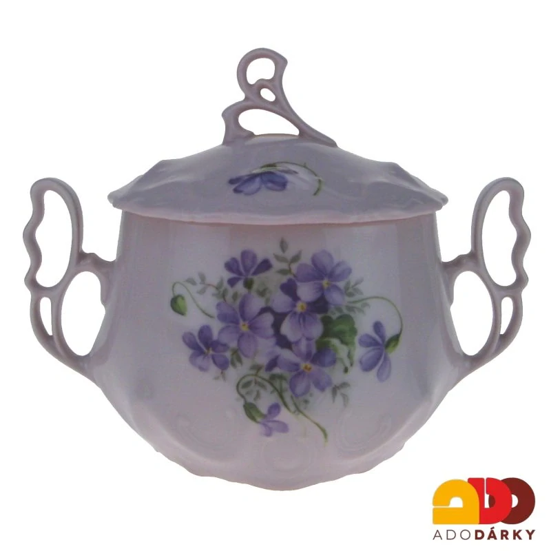Cukřenka baňatá růžový porcelán fialky