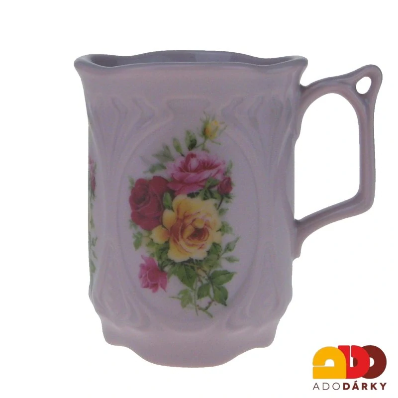 Hrnek růžový porcelán s růžičkami 0,18 l