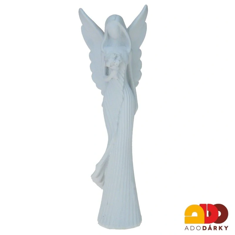 Anděl bílý s kyticí květů ve vroubkovaných šatech 20 cm