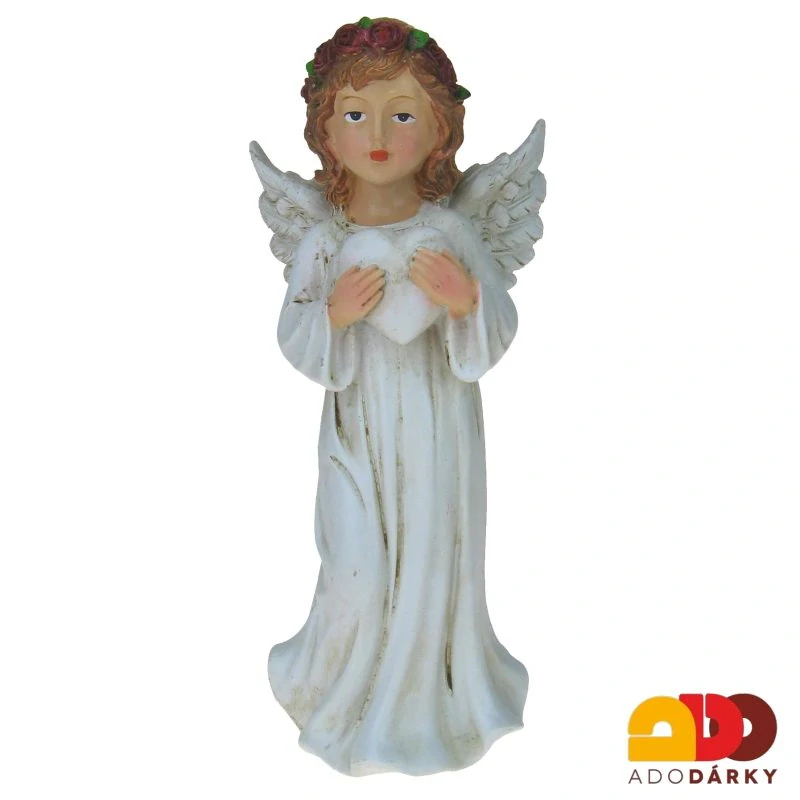 Anděl s hnědými vlasy se srdcem 23 cm