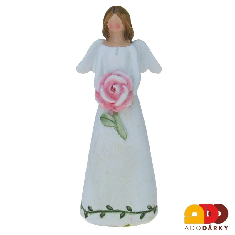 Anděl malý s velkou růží 12 cm