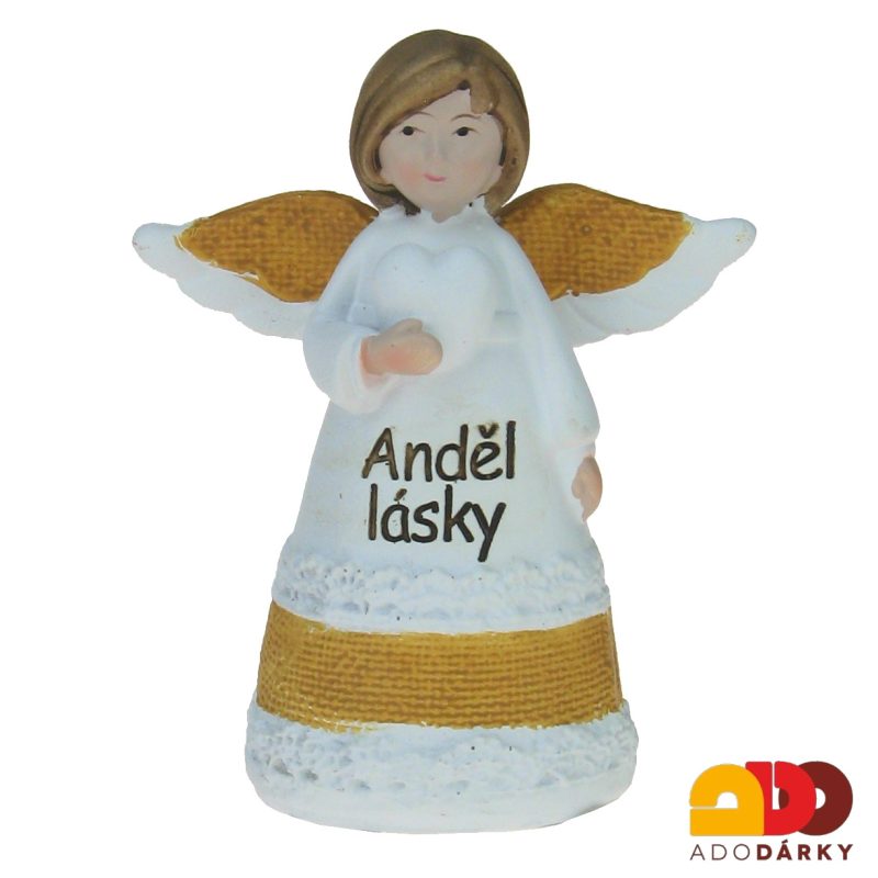 Anděl Lásky se srdcem béžový 10 cm