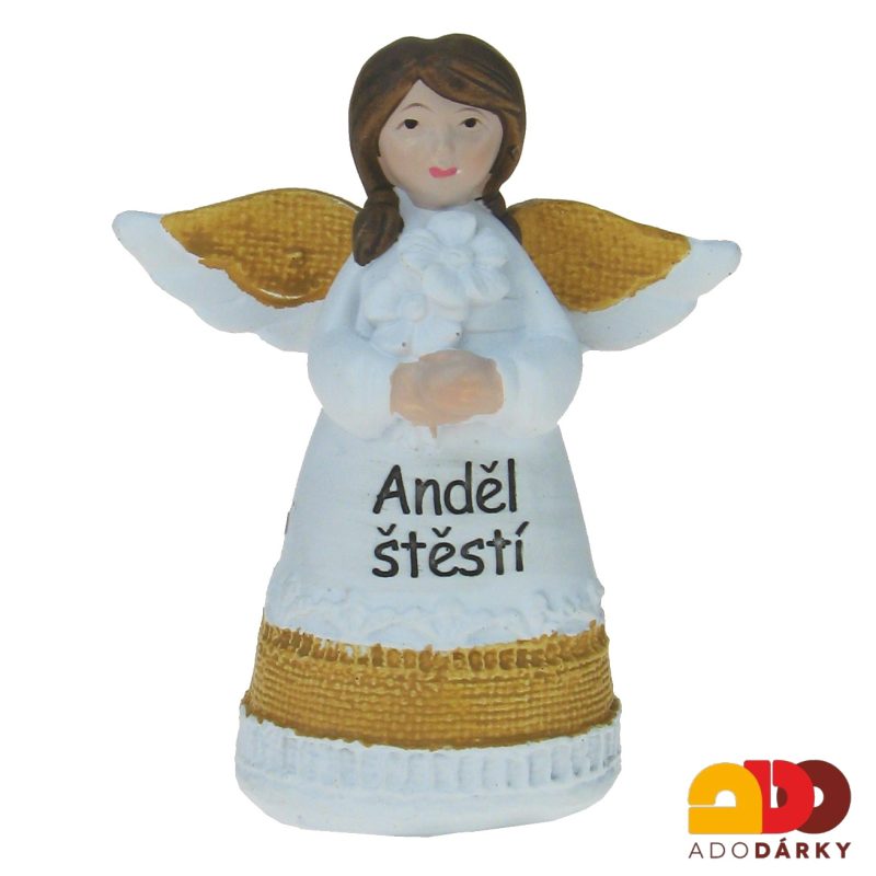 Anděl Štěstí s květy béžový 10 cm
