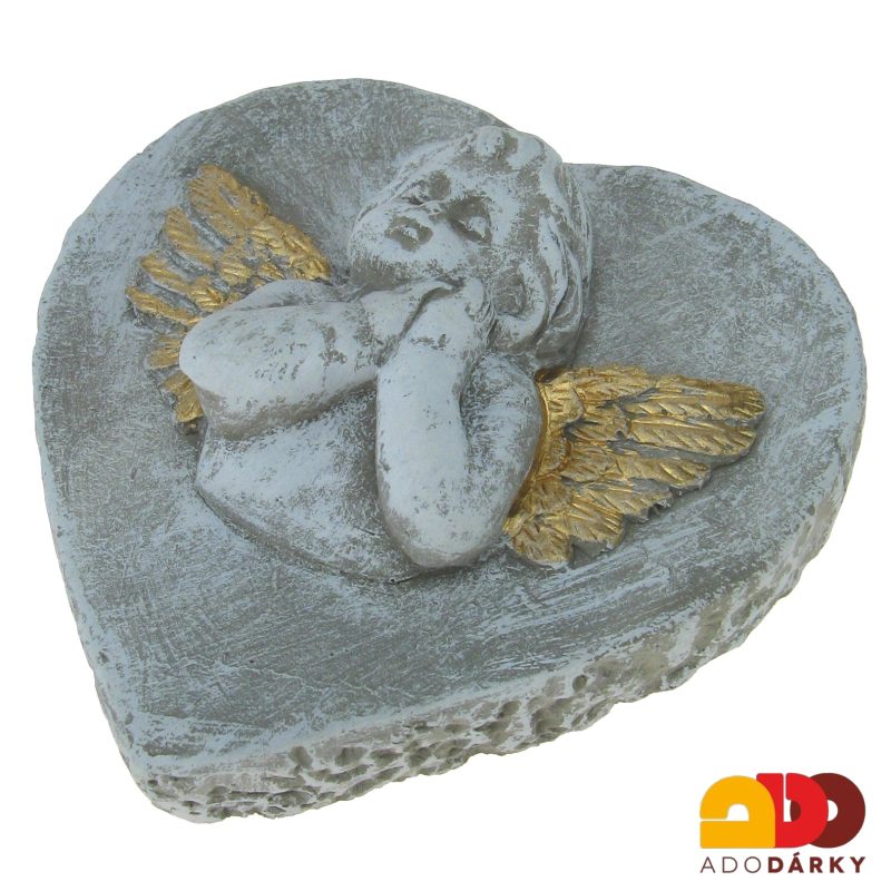 Betonové srdce s andělem 12,5 cm