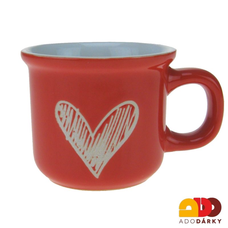 Hrnek červený s plným bílým srdíčkem 90 ml
