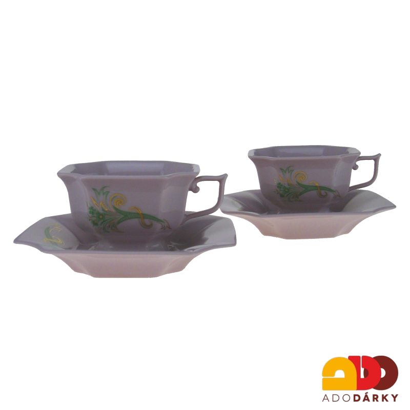 Sada čajových šálků s podšálky růžový porcelán zelený roh hojnosti 150 ml