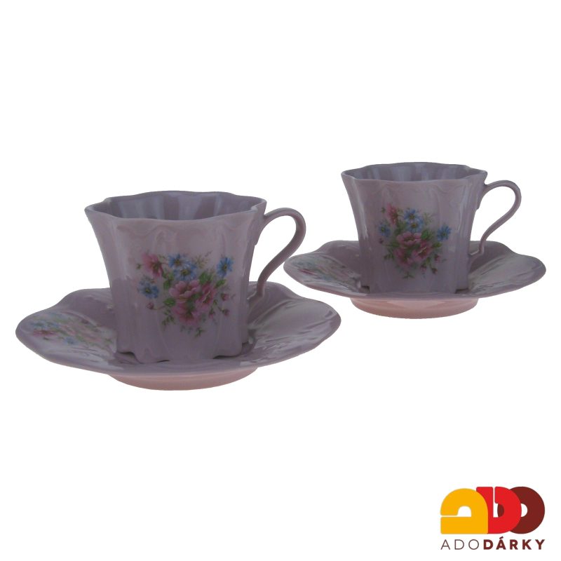 Sada šálků s podšálky růžový porcelán - gladys - drobné květy 0,12 l