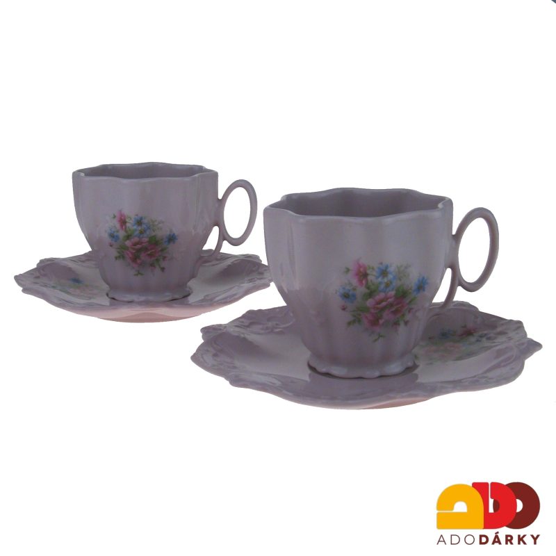 Sada šálků s podšálky růžový porcelán - gladys - drobné květy 200 ml