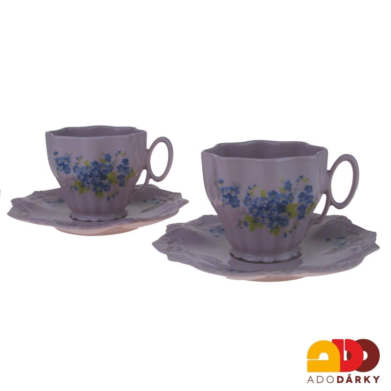 Sada šálků s podšálky růžový porcelán pomněnky 200 ml