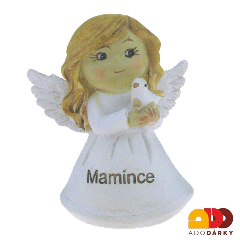 Anděl s holoubkem bílý "MAMINCE" 8 cm