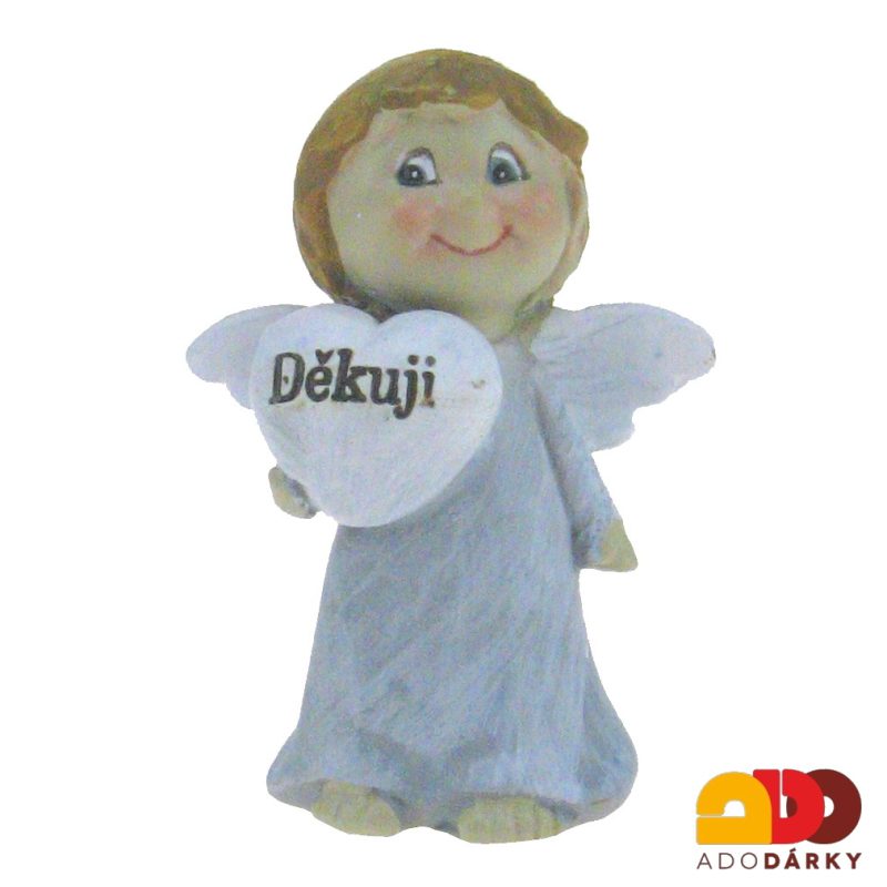 Anděl šedý "Děkuji" se srdíčkem 6,5 cm