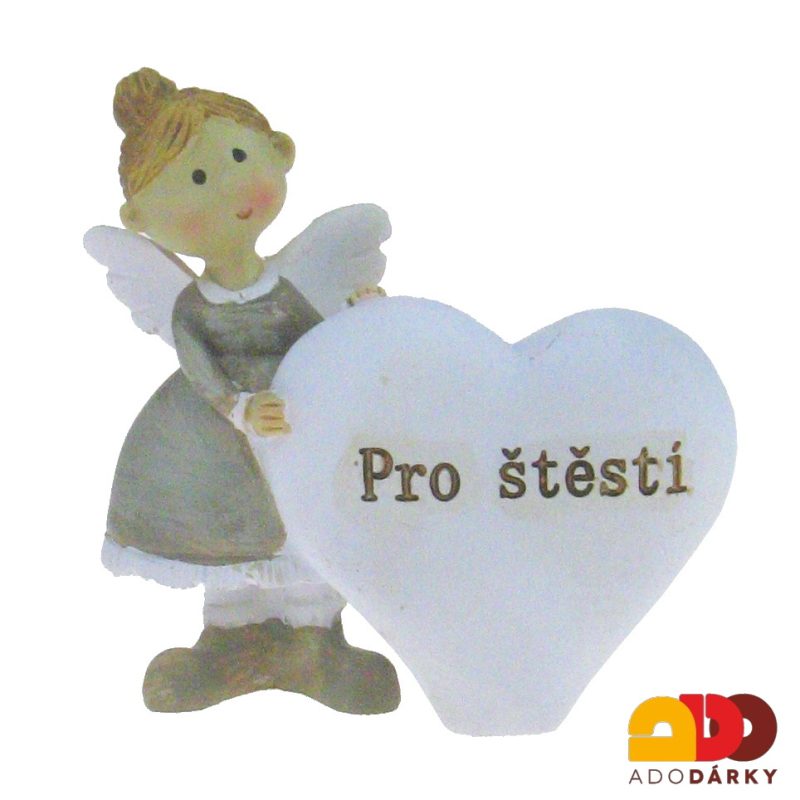 Anděl holčička s velkým srdcem "Pro štěstí" levá var. 7,5 cm