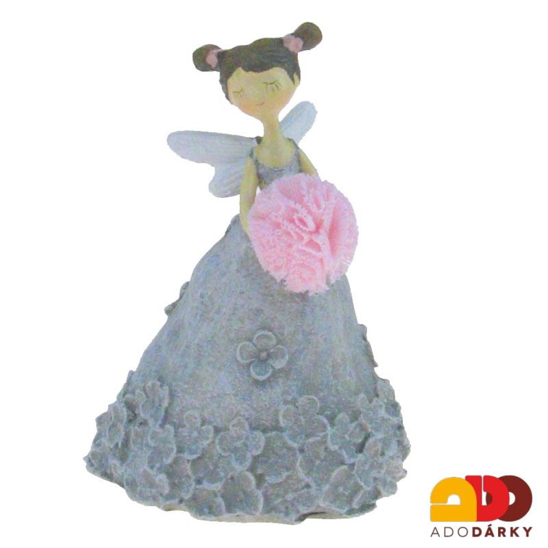 Užší víla - anděl v šedých šatech s pomponem 10 cm