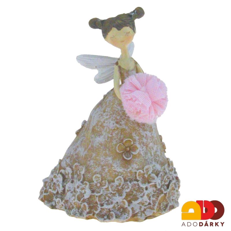 Užší víla - anděl v hnědých šatech s pomponem 10 cm