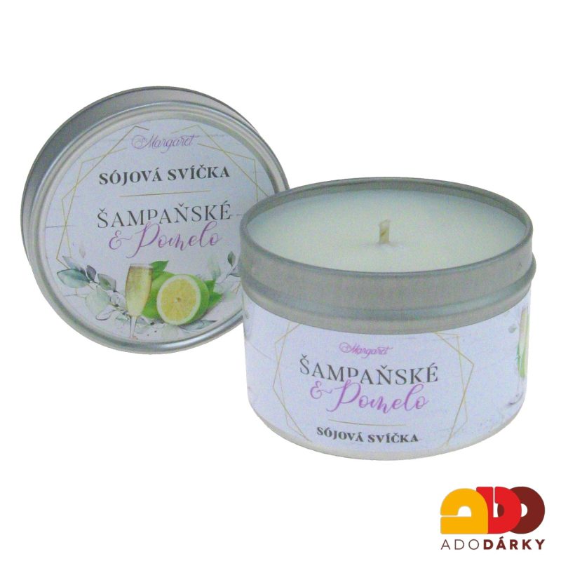 Sójová svíčka v plechové krabičce Šampaňské a pomelo