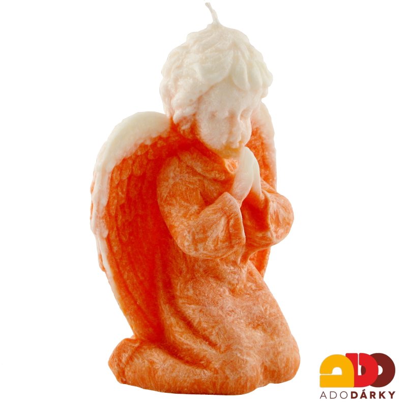 Svíčka klečící anděl oranžový 15 cm