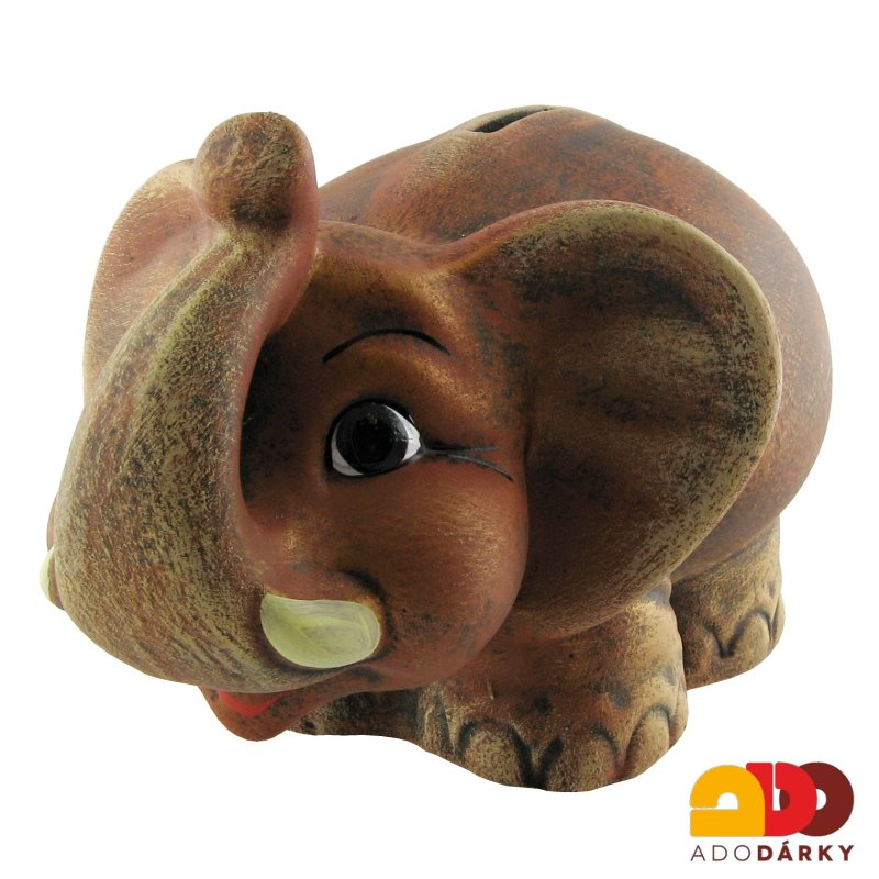 Pokladnička slon s chobotem hnědý 30 cm