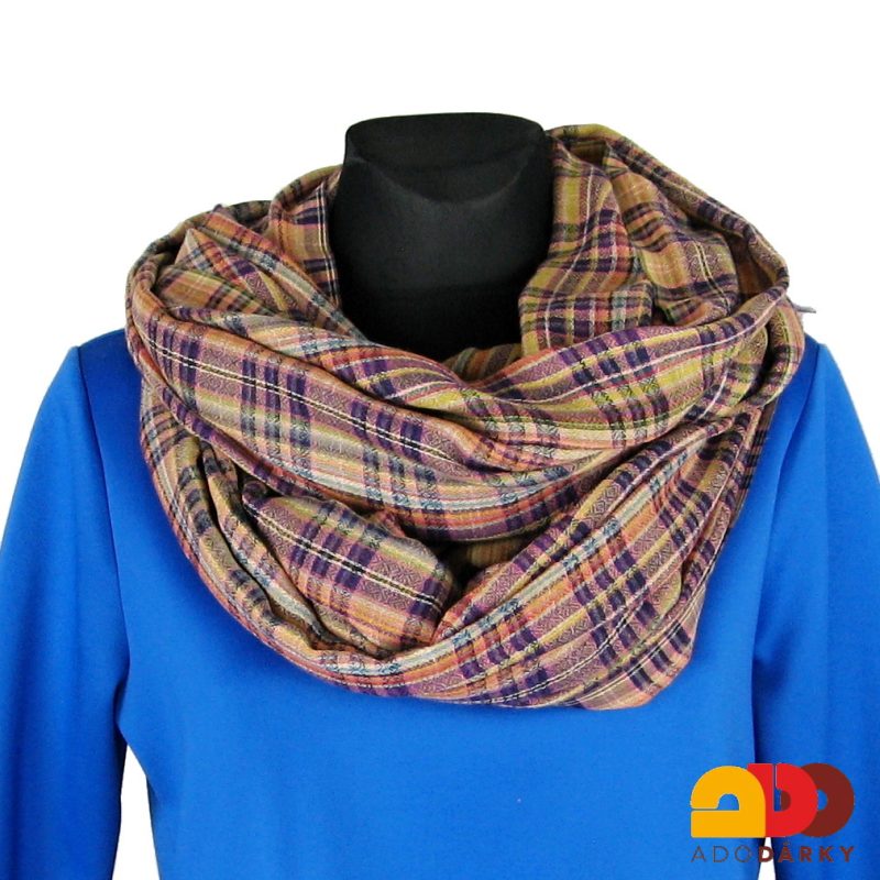 Károvaná dámská šála fialovo hnědá