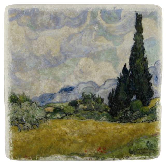 Mramorový podtácek "Pole s Cypřiší" 10 x 10 cm