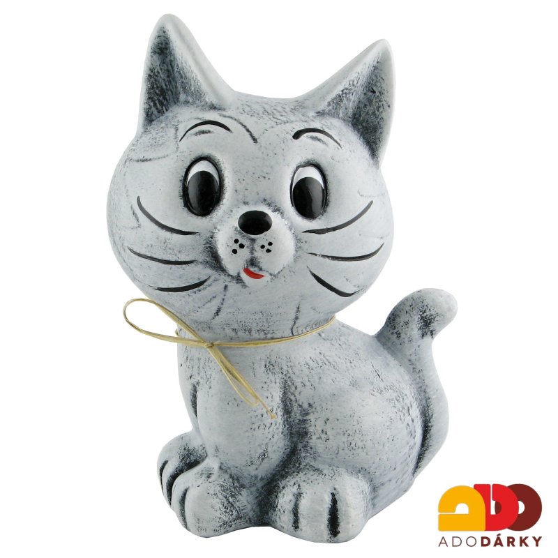 Pokladnička kočka šedá střední 27 cm