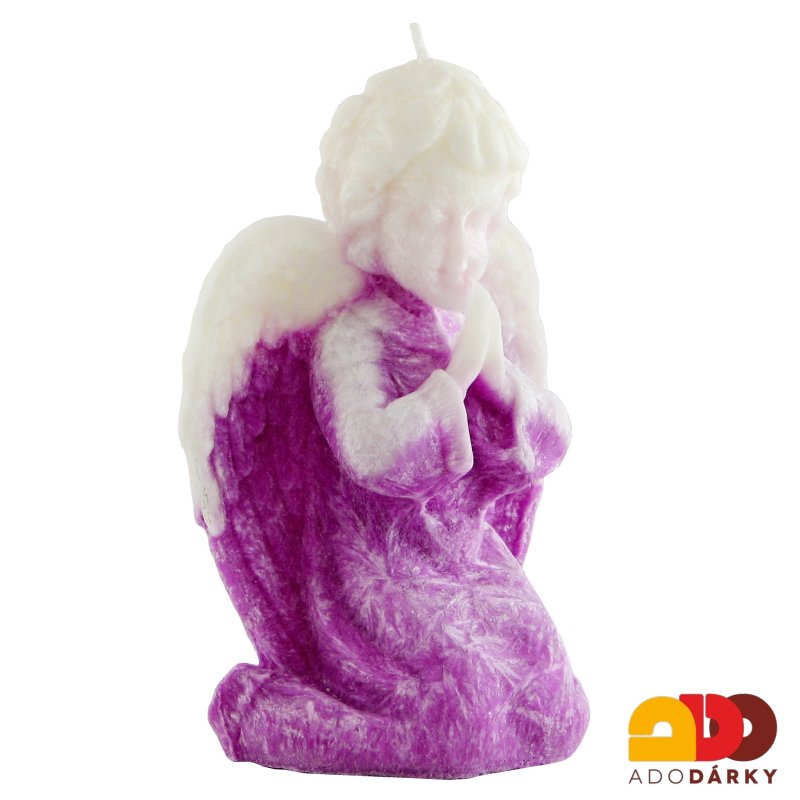 Svíčka klečící anděl světle fialový 15 cm