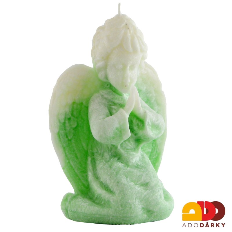 Svíčka klečící anděl světle zelený 15 cm