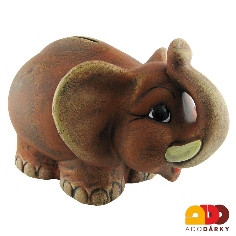 Pokladnička slon s chobotem hnědý 35 cm