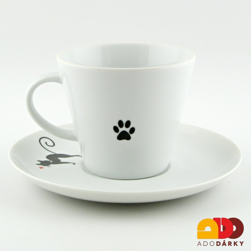 Šálek s podšálkem protahující se kočka 250 ml