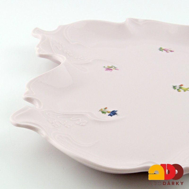 Tác růžový porcelán s kytičkami 27 cm