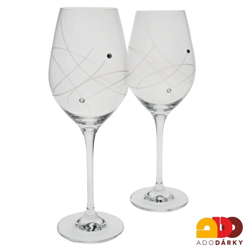 Sklenice na bílé víno Swarovski se dvěma kamínky 360 ml sada 6 ks