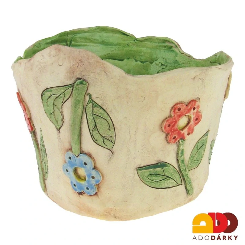 Keramický obal na květináč s kytičkami