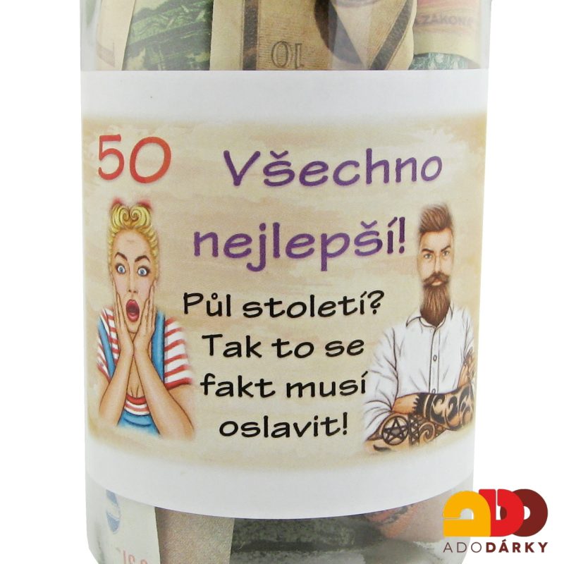 Láhev plná peněz "Vše nejlepší 50"