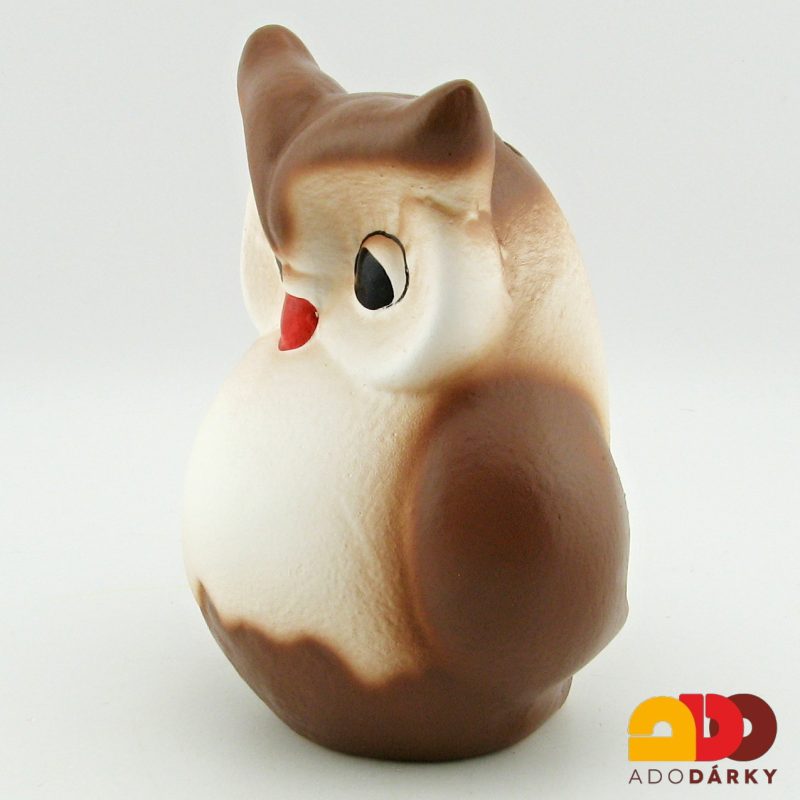 Pokladnička sova malá bílo-hnědá 16 cm