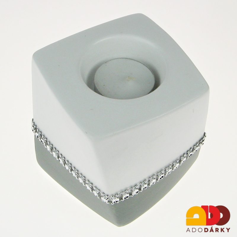 Svícen kostka šedý 9,5 x 9 cm