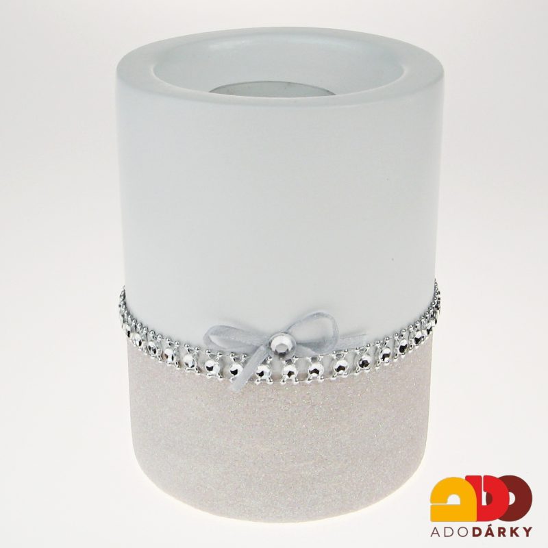 Svícen válec růžový se třpytkama 12,5 cm