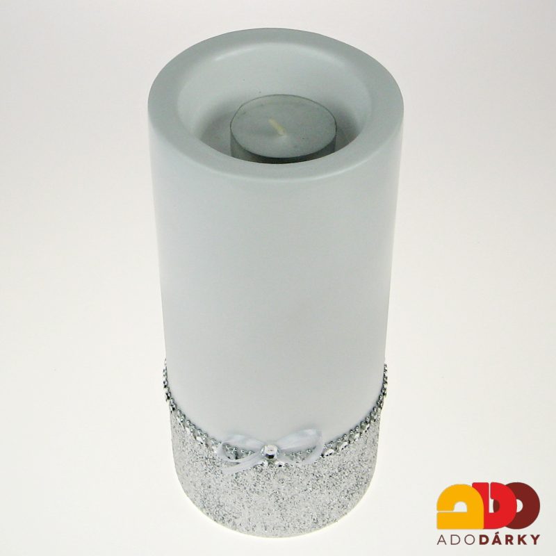 Svícen válec šedý se třpytkama 20,5 cm